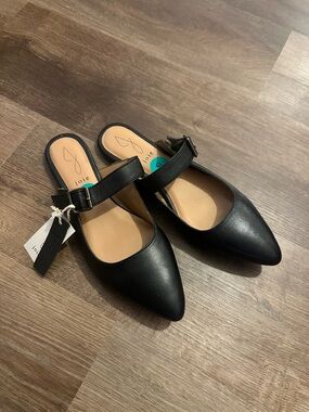 Joie Black Pointed Strap Back Mules